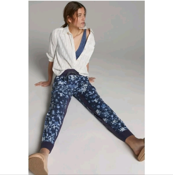Anthropologie *In Navy Paisley* Green Baggy The Nomad Joggers Small - Picture 8 of 10